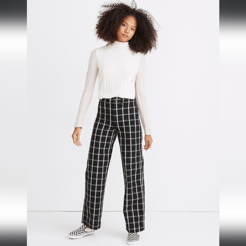 Madewell Slim Emmett Wide Leg Full-length Pants in Windowpane Check